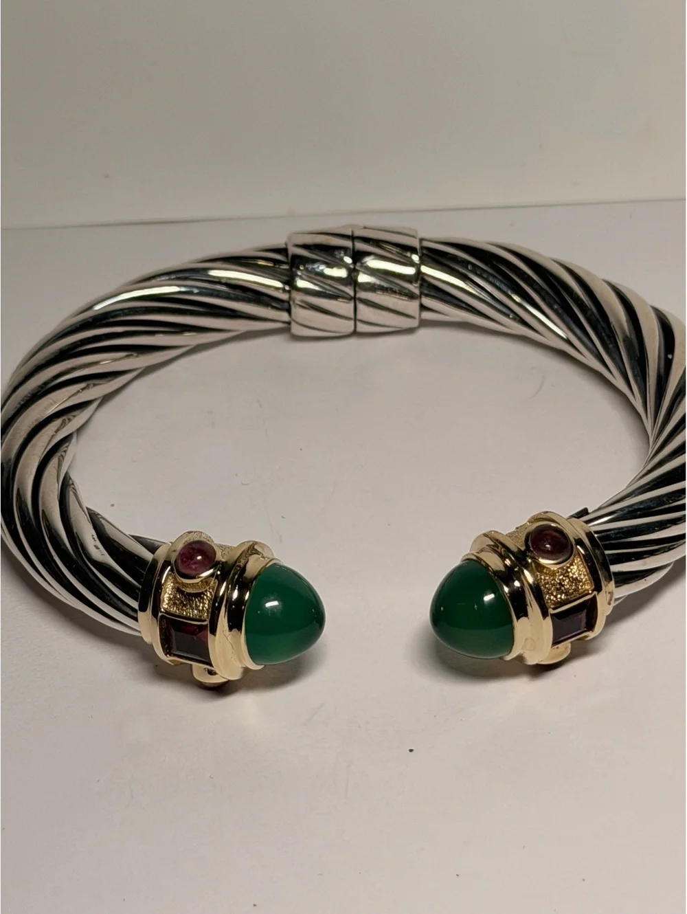 David Yurman 10mm Renaissance Bracelet with Green Onyx, 14k Gold and Silver